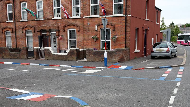 Painted kerbstones and street furniture in Parkmount Street, north Belfast. Picture by Mal McCann 