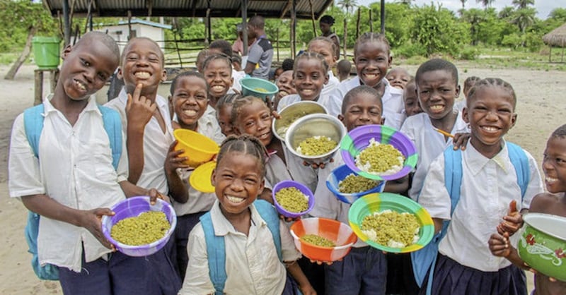 Children pictured at a school in Liberia which is sponsored by Mary Maskey and her family through Mary&#39;s Meals 