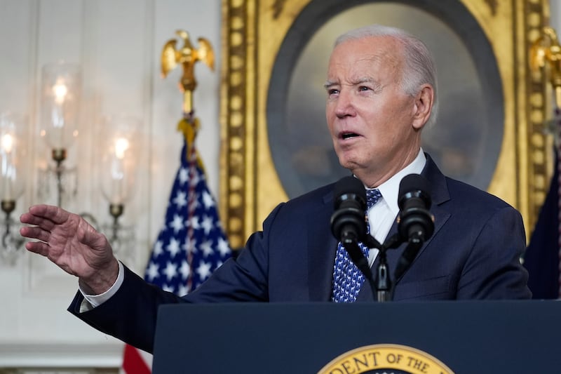 President Joe Biden speaks in the Diplomatic Reception Room of the White House (Evan Vucci/AP)