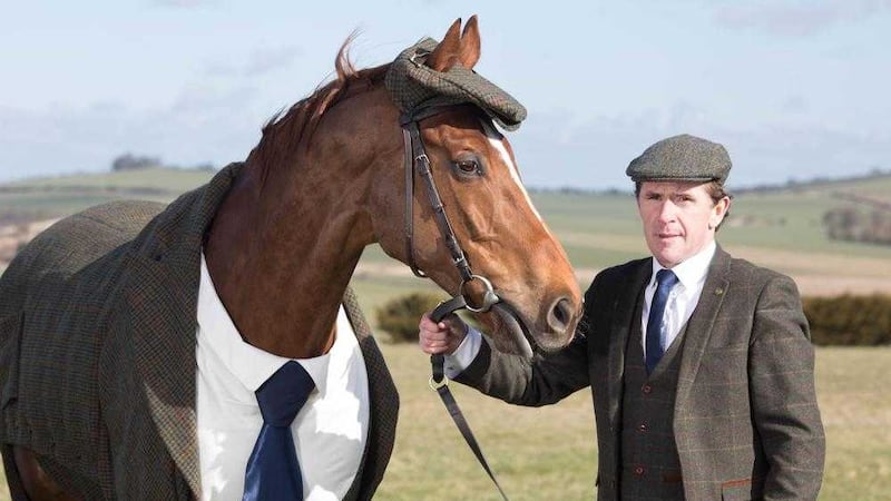 Former champion jockey Sir Tony McCoy unveils the world&#39;s first Harris Tweed suit designed for a racehorse. Picture by David Parry, Press Association 