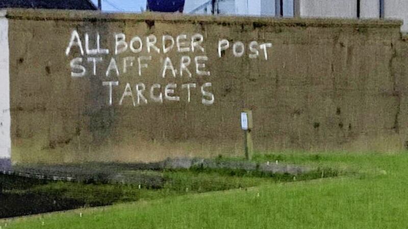 The graffiti that appeared in Larne this week. Brexit-related checks on goods were subsequently suspended 