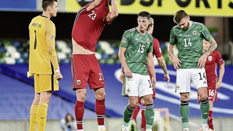 NUMBERS GAME Norway&rsquo;s Erling Braut Haaland and Northern Ireland&rsquo;s Stuart Dallas swaps shirts after Monday evening&rsquo;s Uefa Nations League clash at Windsor Park. The Borussia Dortmund striker scored twice in a 5-1 win for the visitors						          Picture: Colm Lenaghan/Pacemaker 