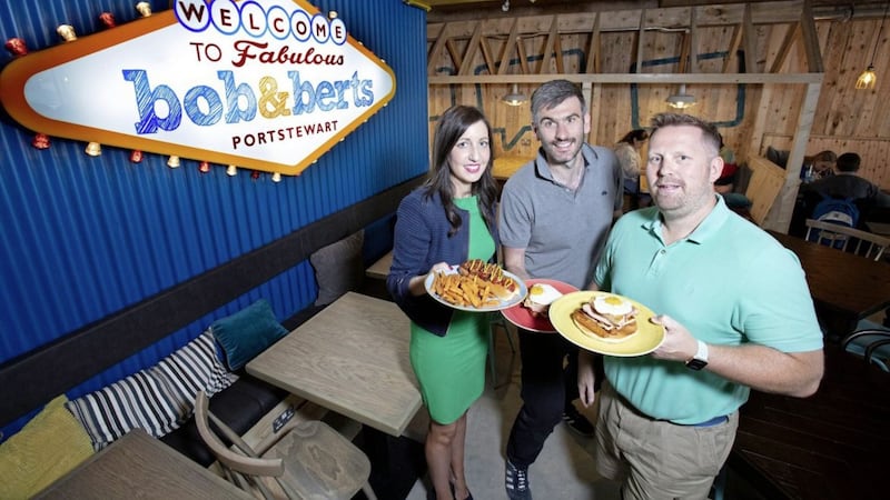 Pictured at the new Bob &amp; Berts coffee shop in Portstewart are: Gemma Jordan, senior relationship manager, commercial banking at Ulster Bank; and owners, David Ferguson and Colin McClean. 