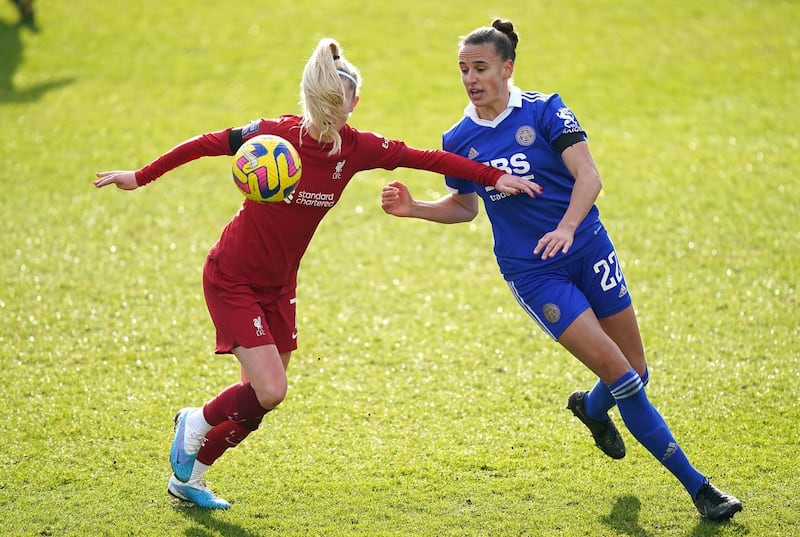 Ashleigh Plumptre, right, in action for Leicester