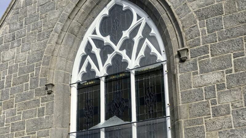 A stained glass window at First Presbyterian Church in the John Mitchel Place area was damaged. Picture by David Taylor 