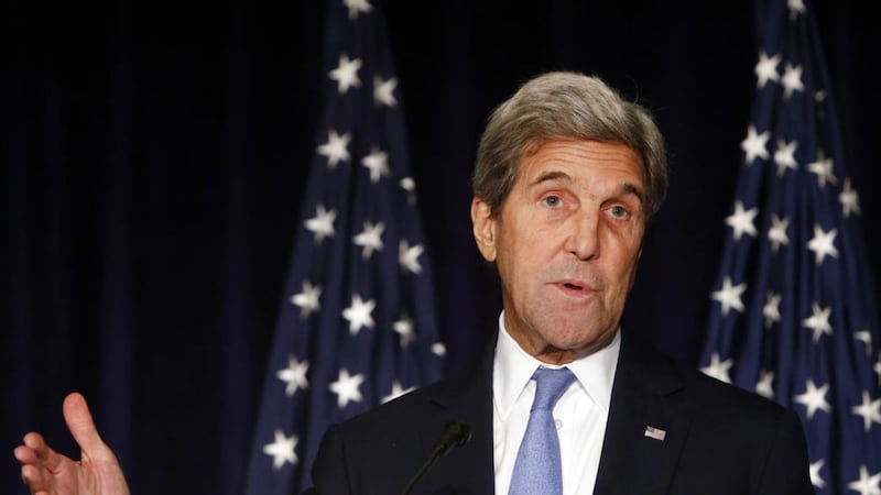 John Kerry delivers a statement following a meeting of the International Syria Support Group, Thursday. Picture by Jason DeCrow, Associated Press 