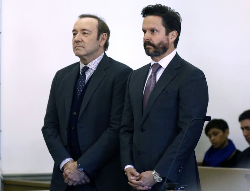 Kevin Spacey with his lawyer Alan Jackson in district court in Nantucket, Massachusetts