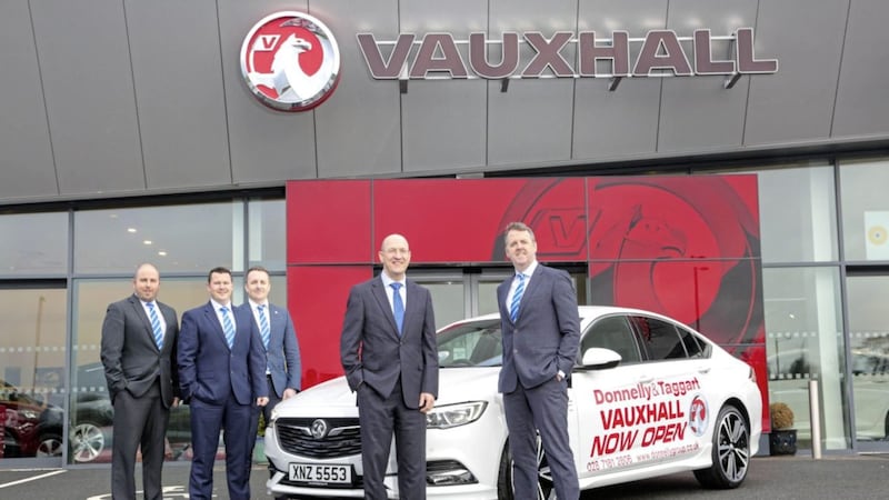 Stuart Callaghan, Donnelly Group Dungannon sales manager, Brent Crawford, Donnelly and Taggart Eglinton Vauxhall sales manager, Stuart Pedlow, Donnelly Dungannon retail operator, Chris Kearney, Vauxhall Network development manager and Dave Sheeran, Donnelly Group managing director 