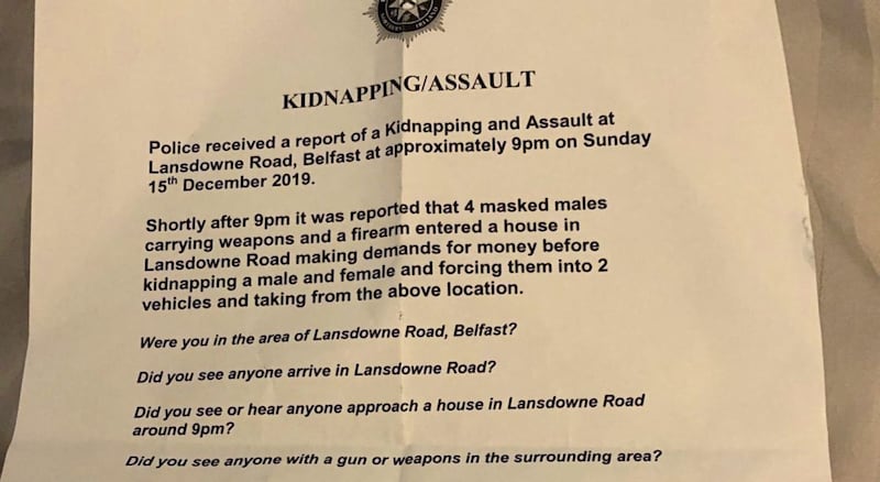 Police have been posting an appeal for information through doors in north Belfast 