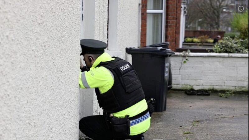 A still from footage of the recent 24-hour operation by the PSNI targeting those wanted for violence against women and girls across the north. 