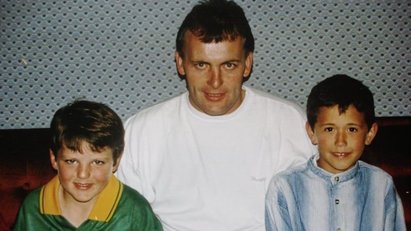 Donegal youngsters Stephen Hutchinson and his five-year old cousin Michael Murphy (left), who went on to become only the second Donegal man to lift the Sam Maguire in 2012, pictured in the summer of 1993 with Anthony Molloy, who led Donegal to their first ever All-Ireland title in 1992