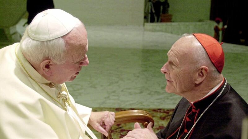 Theodore McCarrick, a disgraced former cardinal and Archbishop of Washington, D.C., pictured with Pope John Paul II in February 2001. Picture by AP Photo/Massimo Sambucetti, File 