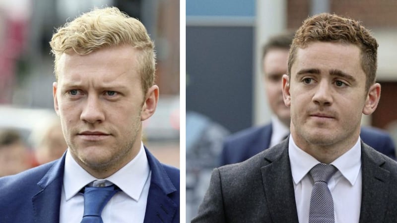&nbsp;Stuart Olding (left) and Paddy Jackson who are accused of rape arrive at court toda. Pictures by Brian Lawless, PA Wire