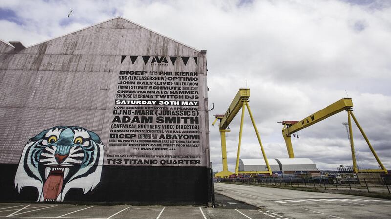 The writing&#39;s on the wall......the line up for Saturday&#39;s audio visual arts festival (AVA) at Titanic Quarter 