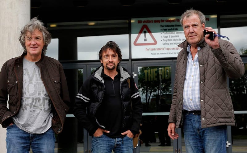 Former Top Gear presenters James May, Richard Hammond and Jeremy Clarkson