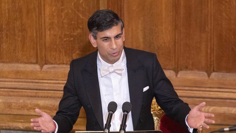 Prime Minister Rishi Sunak speaking at the Lord Mayor’s Banquet in 2022 (Belinda Jiao/PA)