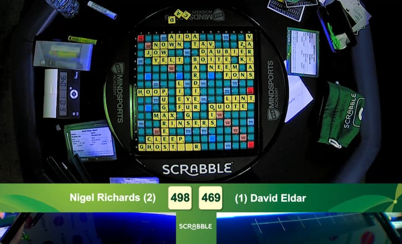 One of Nigel Richards' winning boards at the 2019 World Scrabble Championship