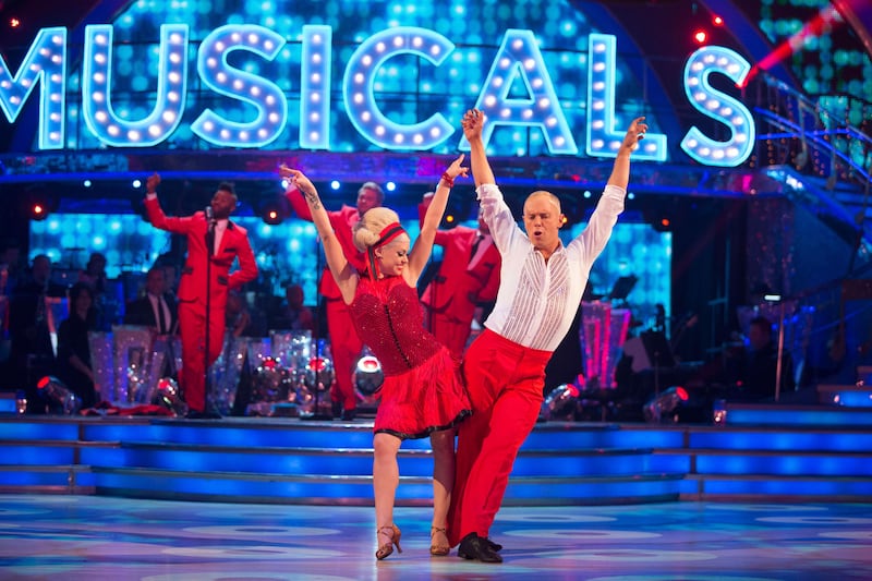 Oksana Platero and Judge Robert Rinder during the live show of BBC1 show, Strictly Come Dancing, as Judge Rinder shuffled out of Strictly Come Dancing after losing a dance off with sports presenter rival Ore Oduba. Picture by Guy Levy, BBC/Press Association &nbsp;