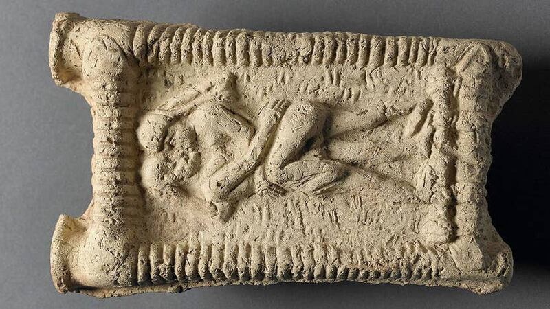 Babylonian clay model showing an erotic scene from 1800 BC (The Trustees of the British Museum/PA)