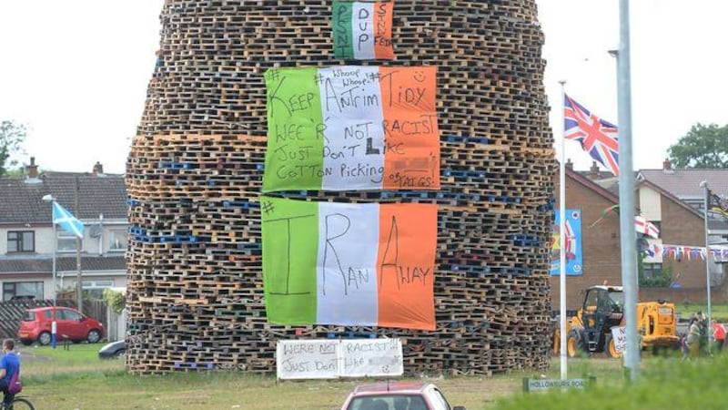 Sources say the case, expected in court next moth, relates to a racist slur written across the bedsteads positioned at the base of the bonfire at Antrim's Ballycraigy estate last year