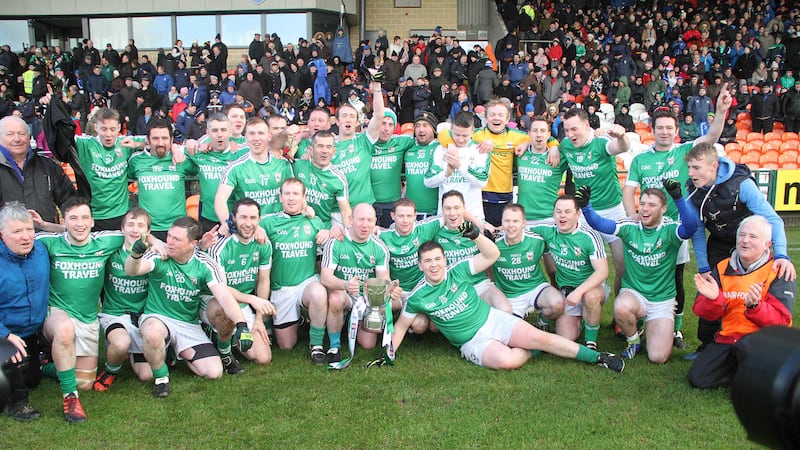 Rockcorry celebrate their 3-10 to 0-9 victory over Faughanvale in Sunday's Ulster JFC final