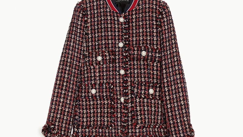Zara Tweed Jacket with Striped Detail, &pound;79.99, 