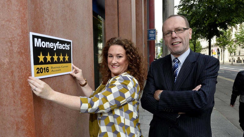 Claire Derby, business advisor, Belfast city branch, Bank of Ireland UK and Bernard Rooney, NI consumer and small business at Bank of Ireland UK with the accolade boasting the five-star rating 