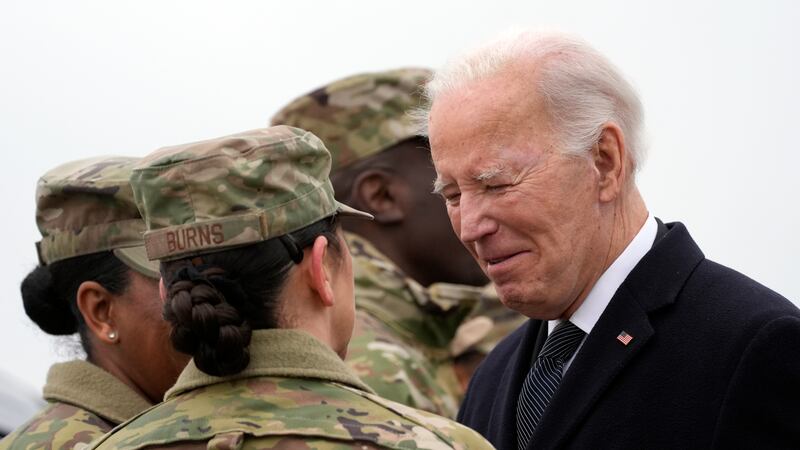 President Joe Biden greets service members at Dover Air Force Base (Alex Brandon/AP)