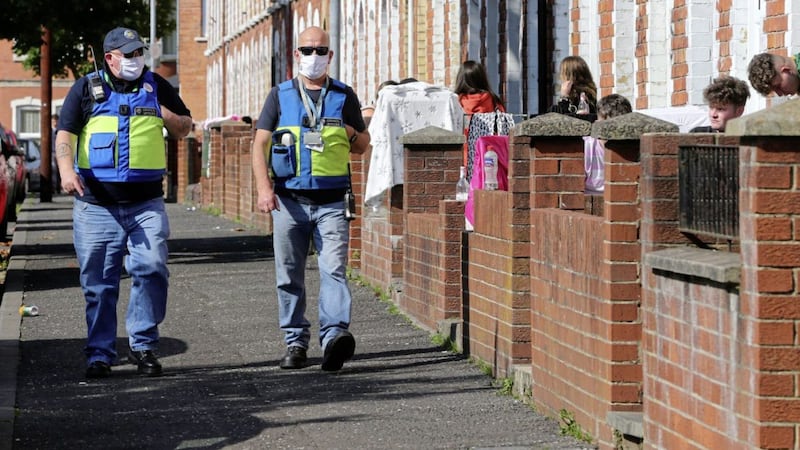 Council staff patrol the Holylands area of south Belfast. Picture by Mal McCann 