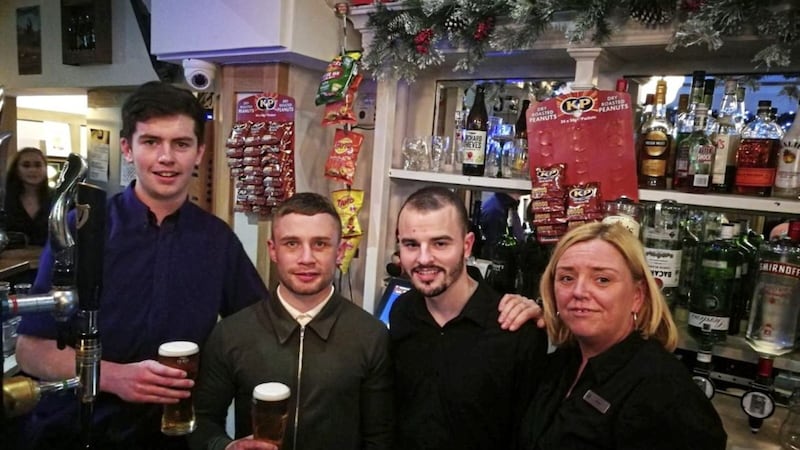 Carl Frampton was pulling pints at The Parador on Belfast&#39;s Ormeau Road with staff members Sean Blaney, Martin Faloon and Donna Smyth 