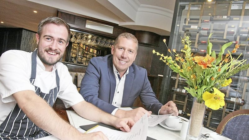 Stix &amp; Stones head chef, Marty Courtney looks over plans for the new restaurant with Balmoral Hotel owner John Trainor 