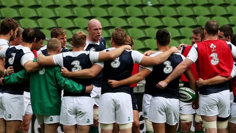 Ireland captain Paul O'Connell addresses his team-mates during the captain's run at the Aviva Stadium on Friday<br />Picture: PA