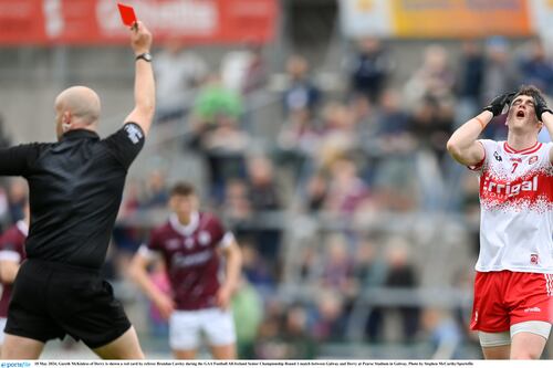 Misfiring Derry make life hard for themselves as Gareth McKinless sees red in loss to Galway