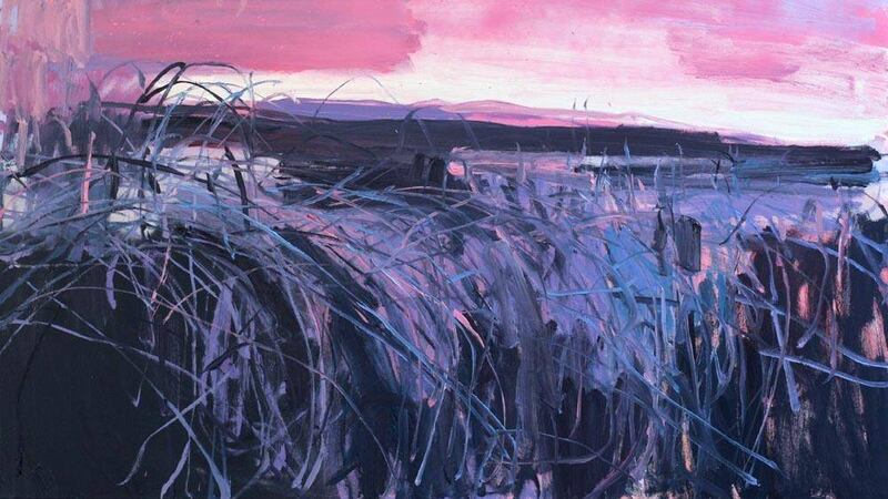Pink Sky Brambles by Lisa Ballard, one of the paintings on show at her new exhibition opening in Belfast today 