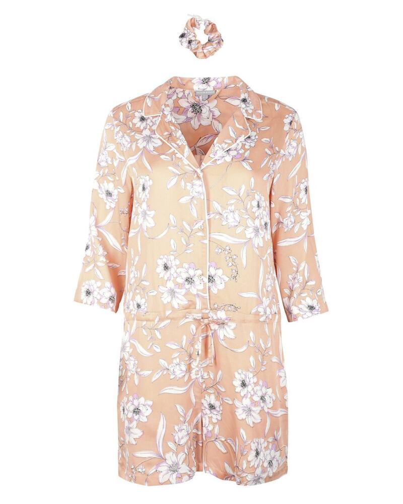 7. Oliver Bonas Florence floral print peach pink playsuit and scrunchie pyjama set, &pound;59.50, available from Oliver Bonas