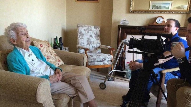 Ellie Lawther (106) being filmed for the documentary Older Than Ireland 