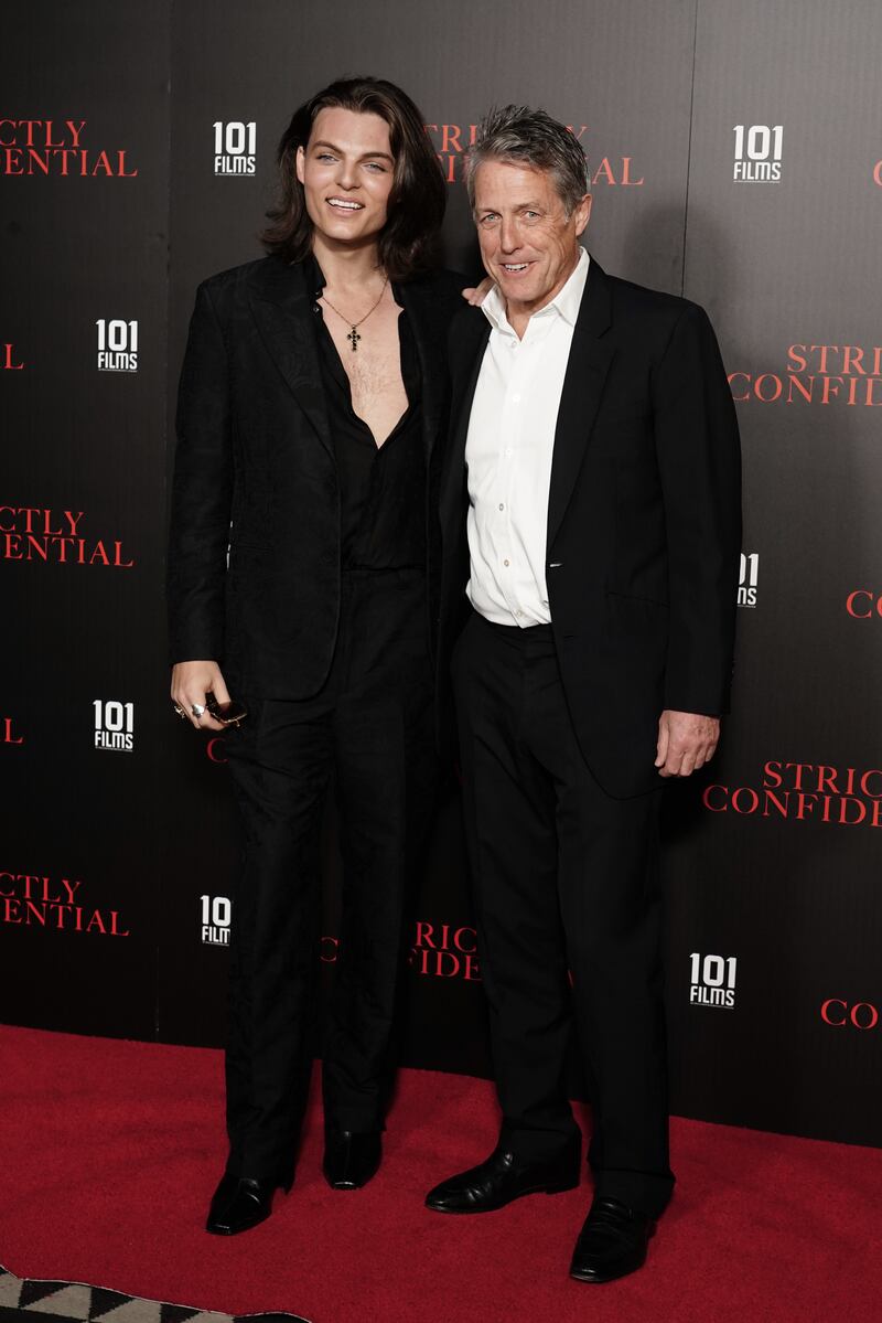 Damian Hurley (left) and Hugh Grant arriving for a special screening of Strictly Confidential