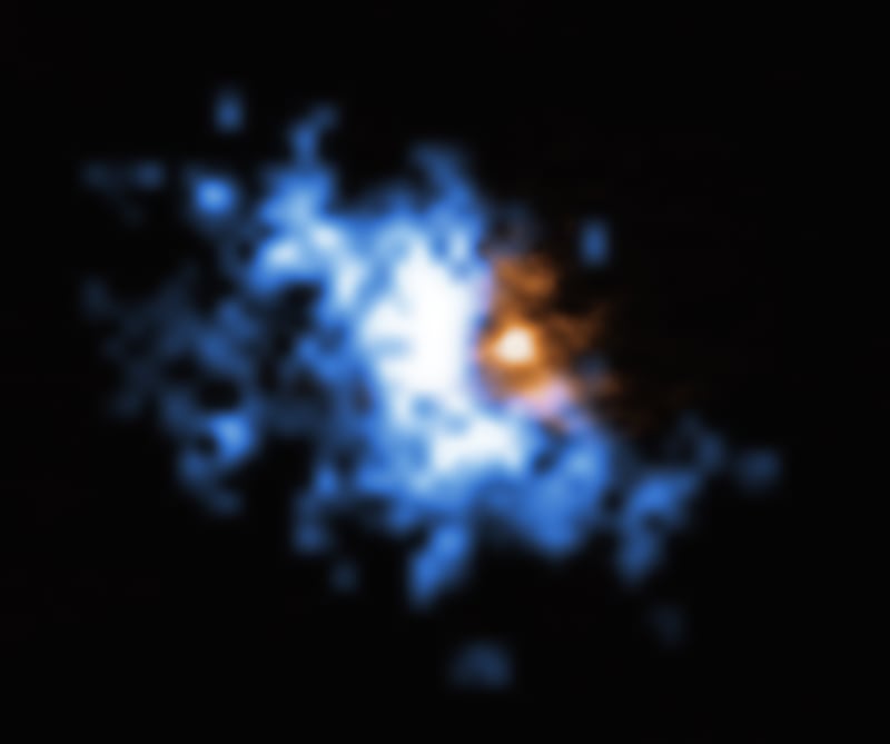 One of the gas halos newly observed with the MUSE instrument on ESO’s Very Large Telescope.