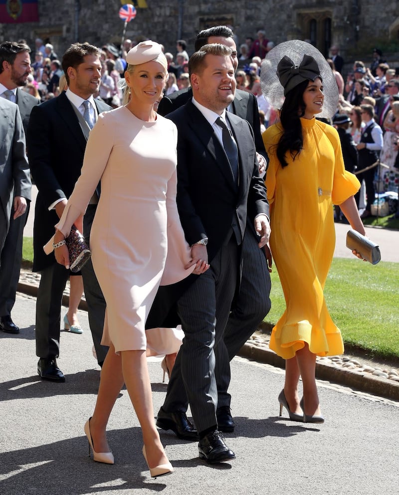 James Corden and wife Julia Carey attending Harry and Meghan's wedding. Chris Radburn/PA Wire