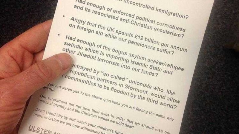 Leaflets criticising immigration have been distributed by a group calling itself Ulster Awake 