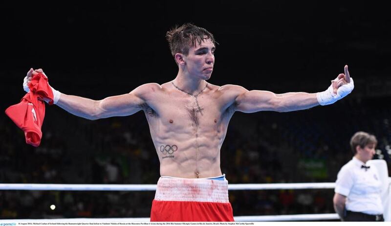 Michael Conlan reacts with a middle-digit after his loss in Rio 