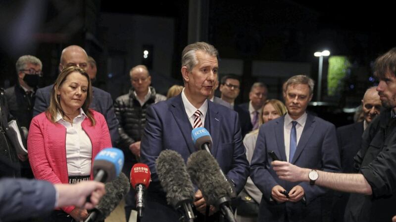 Edwin Poots speaks to the media outside the Crowne Plaza Hotel, Belfast last Thursday after being ratified as the new DUP leader. Photo: Brian Lawless/PA Wire 