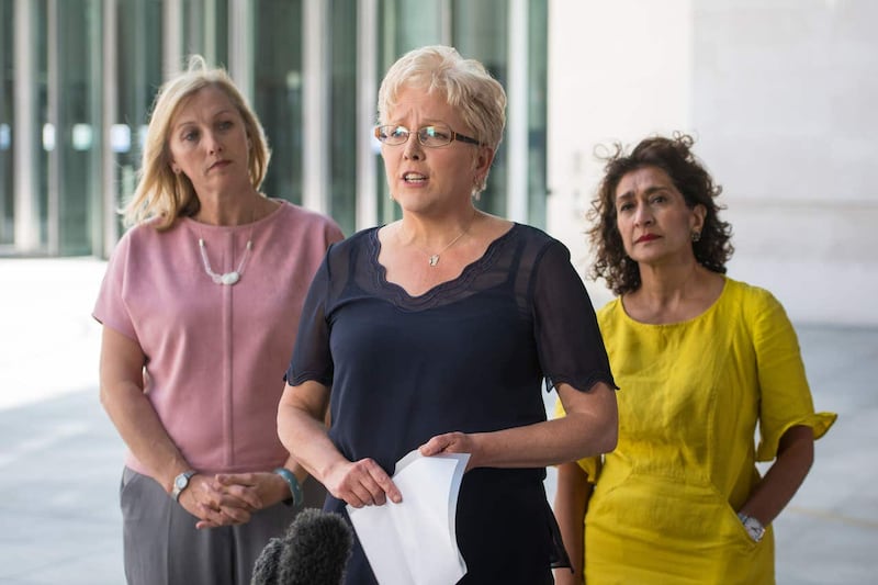 Martine Croxhall (left) with Carrie Gracie (centre) and Razia Iqbal (right) after Ms Gracie resolved her equal-pay dispute with the BBC