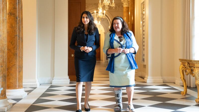 Home Secretary Suella Braverman (left) with British Ambassador to the US Karen Pierce after her arrival on Monday (Stefan Rousseau/PA)