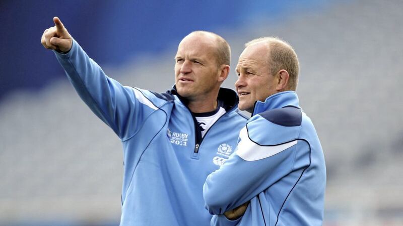 Scotland coaches Gregor Townsend and Andy Robinson (right) during the Captain's Run at Eden Park, Auckland, New Zealand. PRESS ASSOCIATION Photo. Picture date: Friday September 30, 2011. Photo credit should read: David Davies/PA Wire. RESTRICTIONS Use subject to restrictions. Editorial reporting purposes only; no images to be used to simulate a moving image. Commercial including Book use only with prior written approval. Call +44 (0) 1158 447447 or see www.pressassociation.com/images/restrictions..