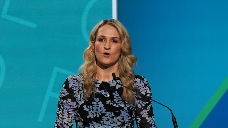 Justice Minister Helen McEntee speaking at the 82nd Fine Gael Ard Fheis