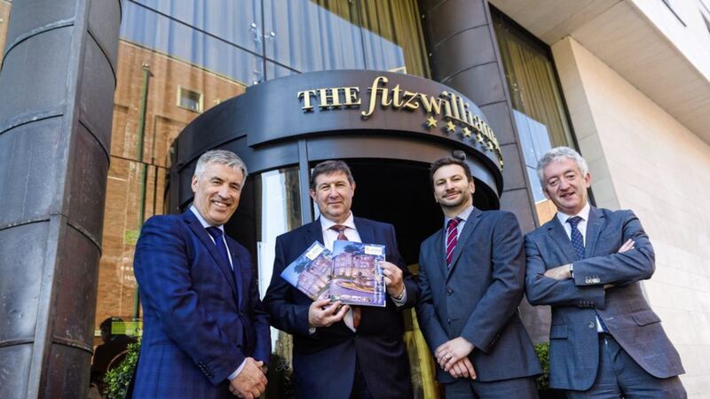 Pictured at the launch of the hotel industry survey are: Cian Landers, general manager of the Fitzwilliam Hotel; Michael Williamson, director at ASM; Adrian Patton, senior manager at ASM and John McGrillen, chief executive of Tourism NI. 