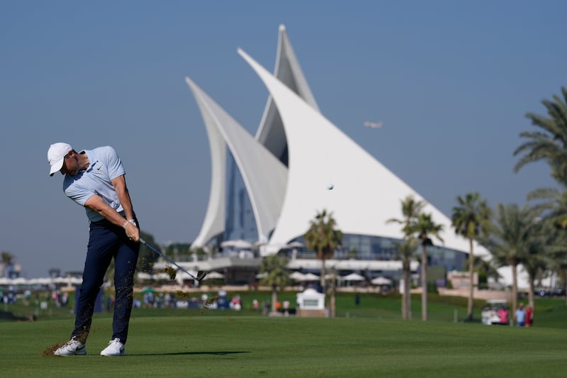 Rory McIlroy plays his second shot on the first hole during the second round of the Dubai Invitational (Kamran Jebreili/AP)