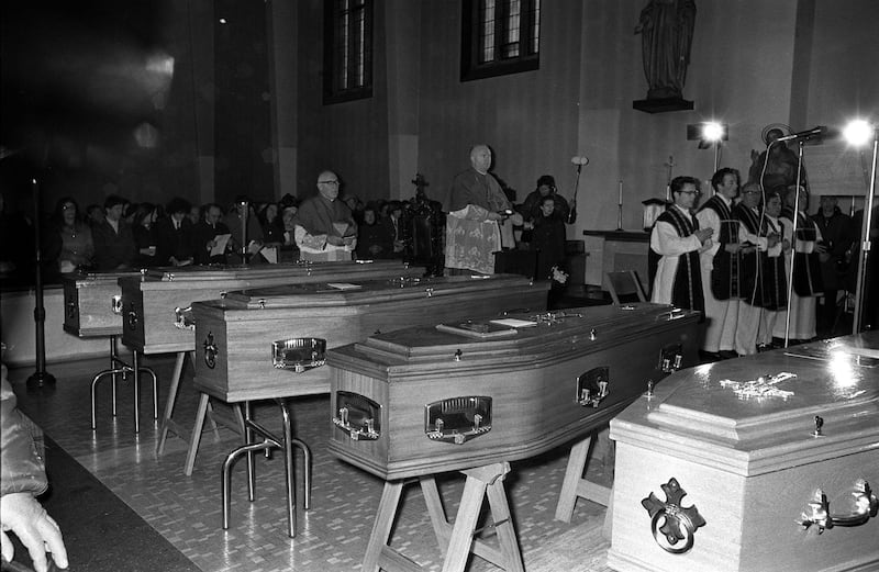 The scene inside St Mary's Church, Creggan during Requiem Mass for the victims of Bloody Sunday