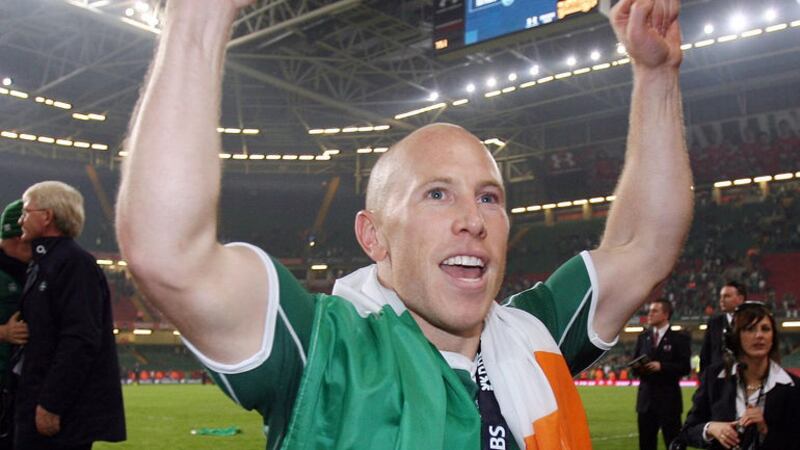 Birthday Boy: Ireland's Peter Stringer celebrates their victory over Wales during the RBS Six Nations match at the Millennium Stadium Cardiff Wales.  on Saturday March 21 2009. Picture by David Davies/PA Wire&nbsp;